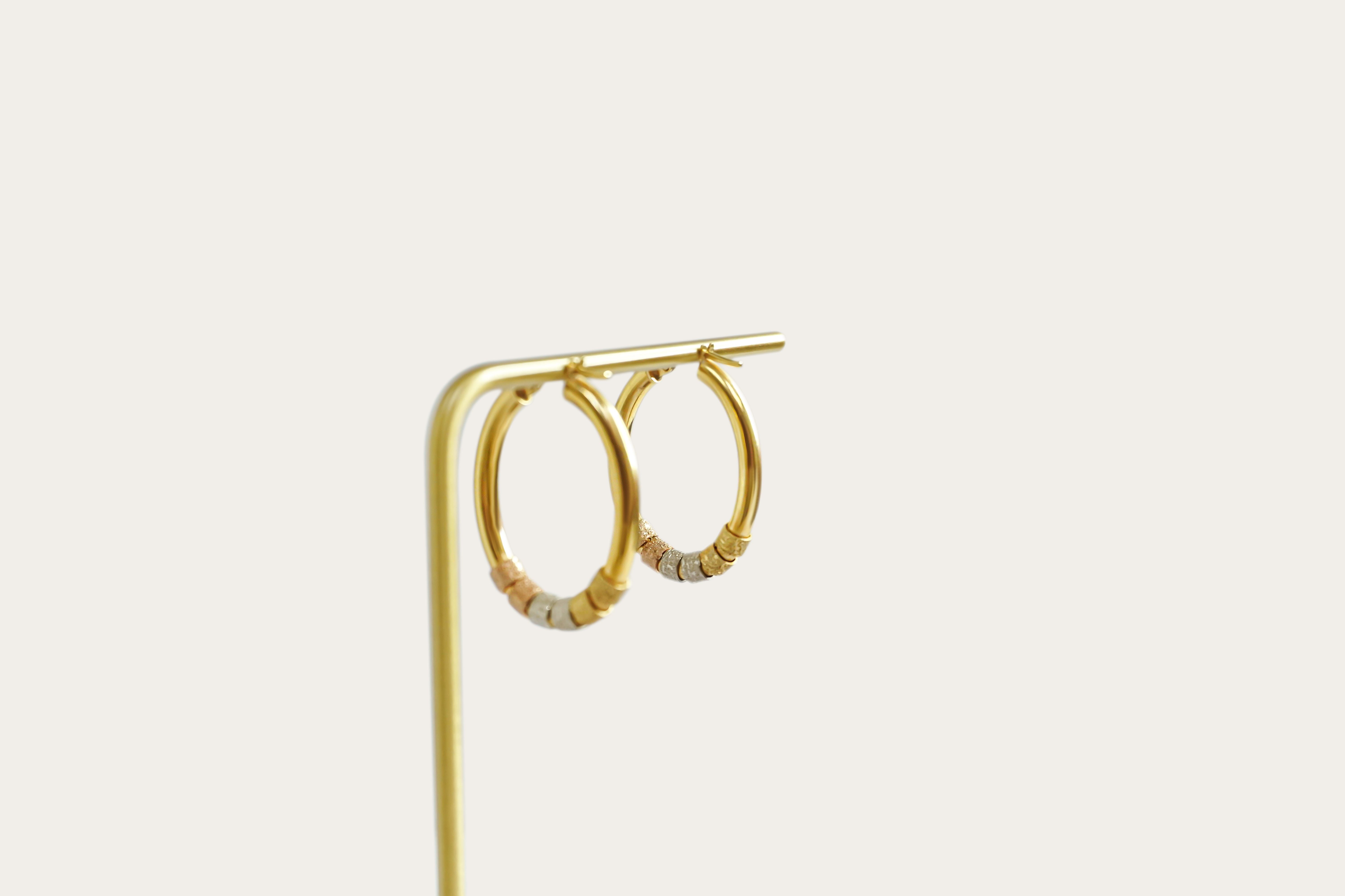 Tri Color Textured Cuff Oval Shaped Hoop Earrings