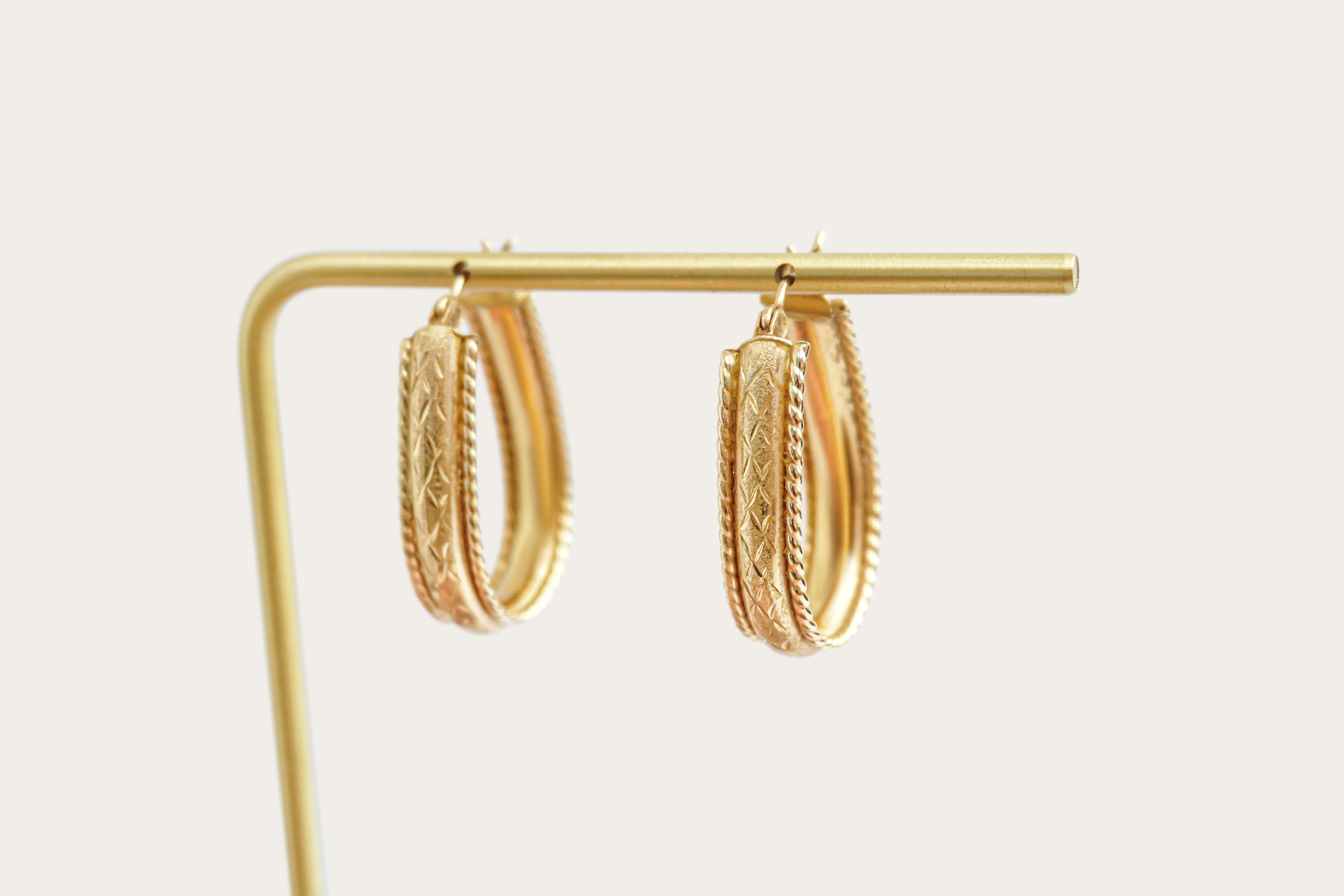 Oval Braided Border Hoop Gold Earrings Saddlebacks