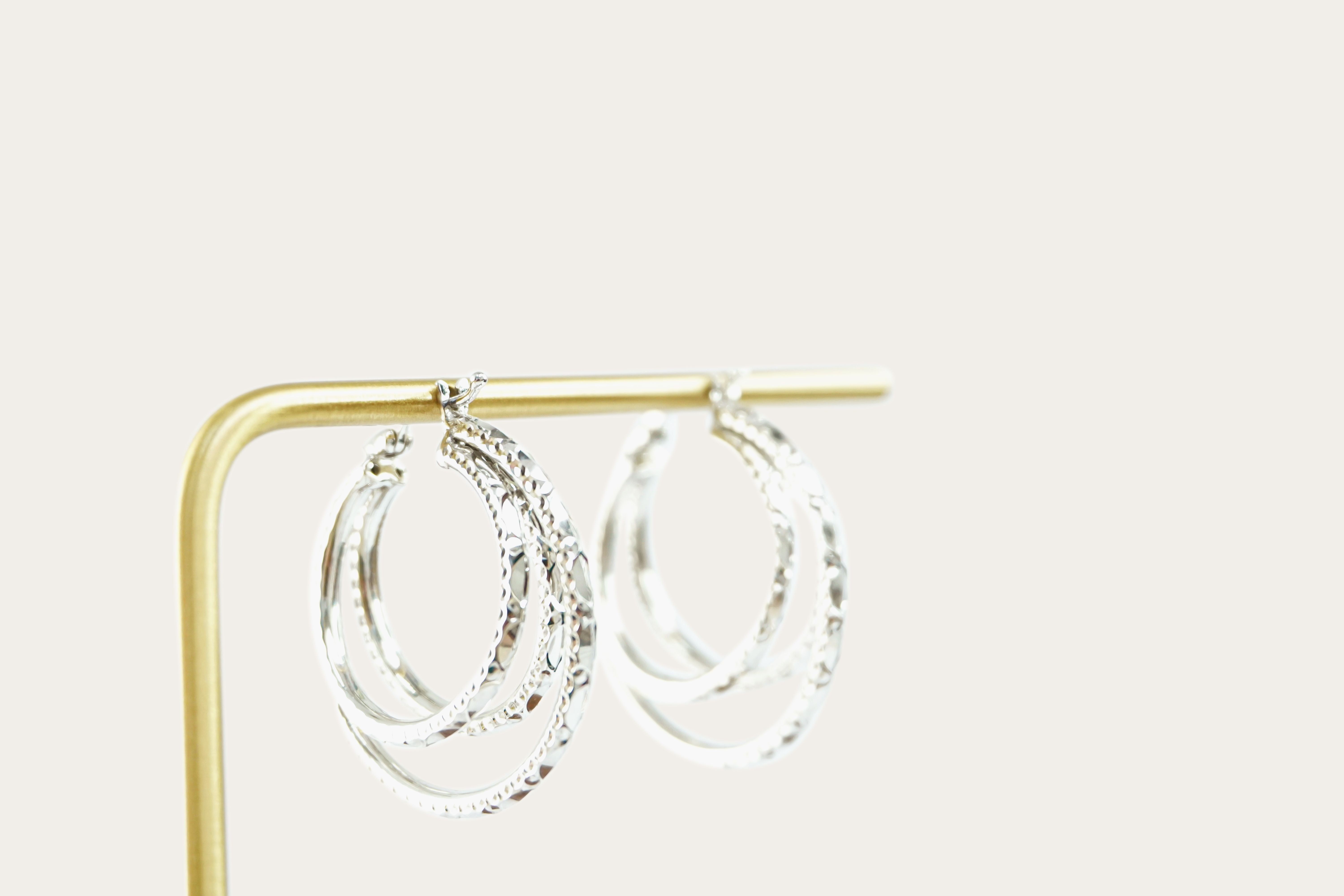 Triple Round Hoop Gold Earrings