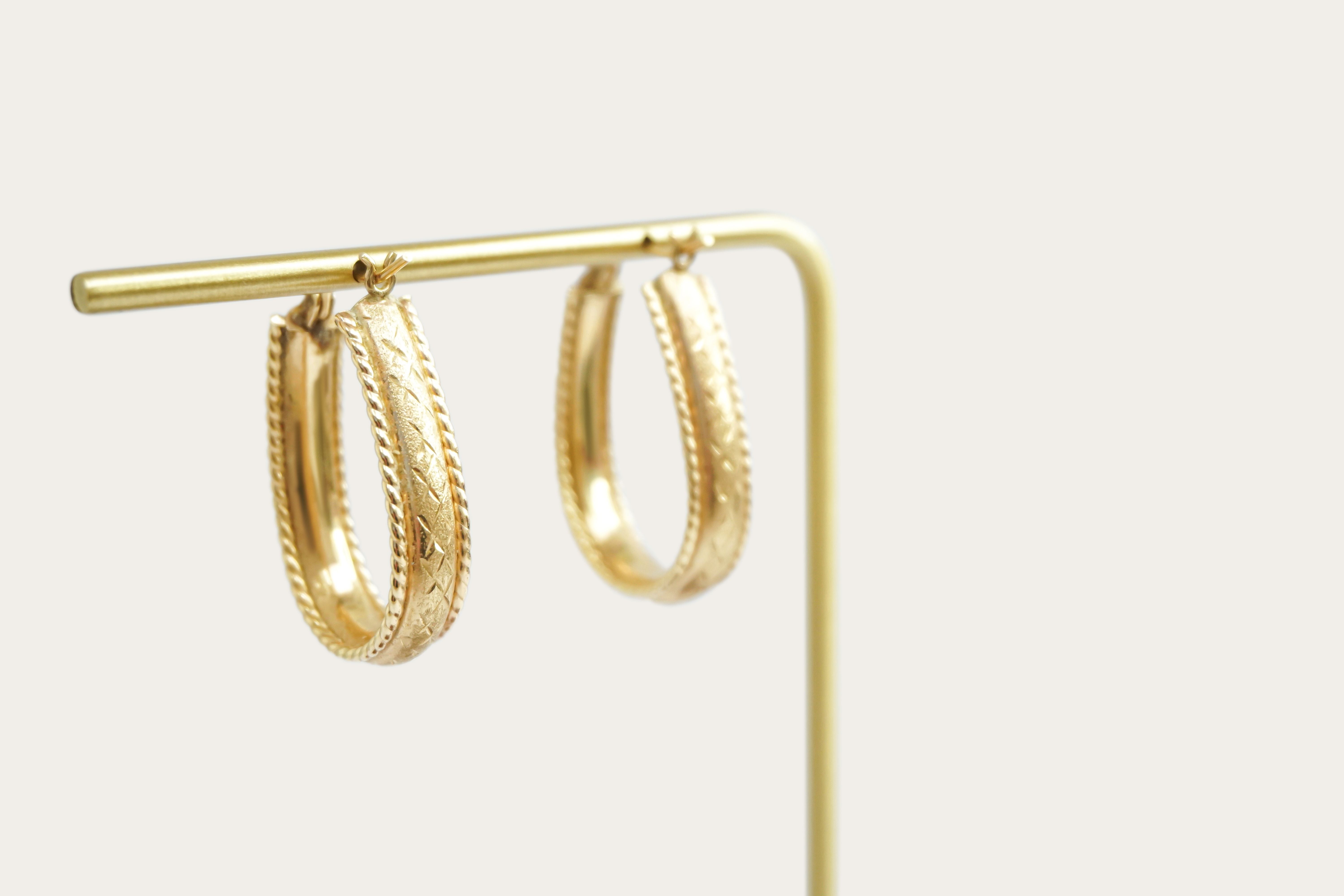 Oval Braided Border Hoop Gold Earrings Saddlebacks