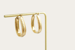 Oval Braided Border Hoop Gold Earrings Saddlebacks