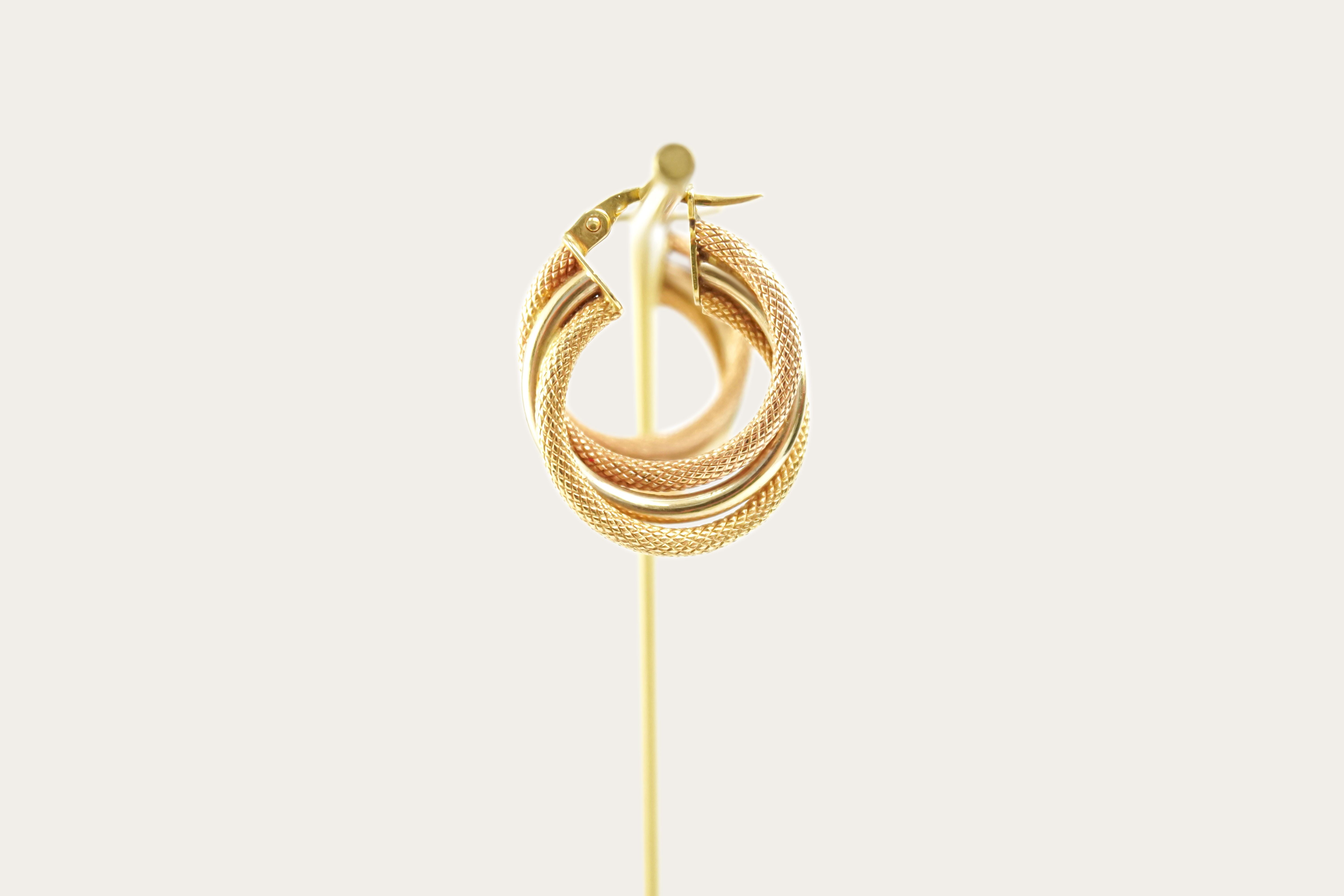 Triple Snake Skin Hoop Gold Earrings