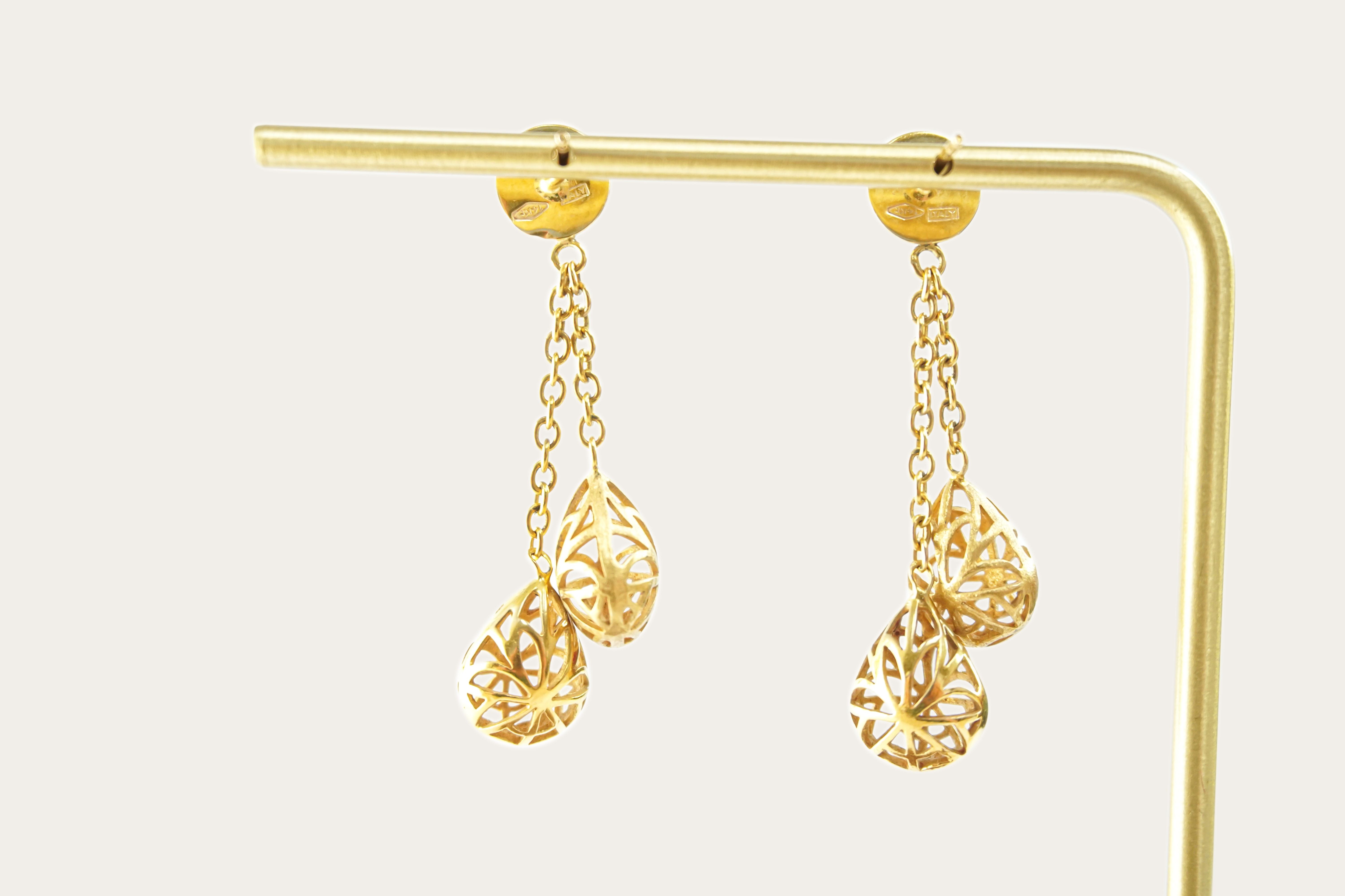 Double Pear-Shaped Hollow Drop Gold Earrings