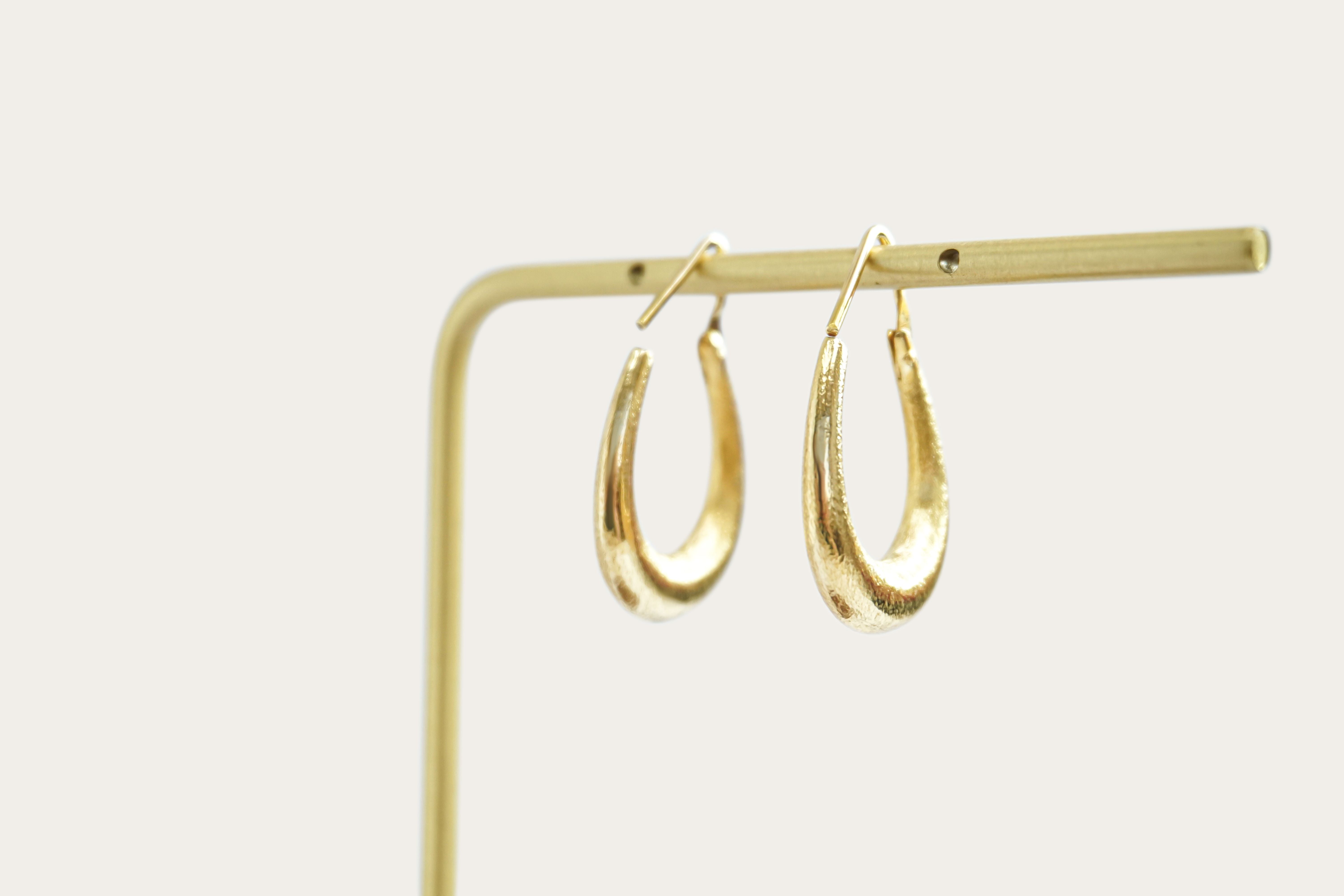 Oval-Shaped Textured Gold Hoop Earrings