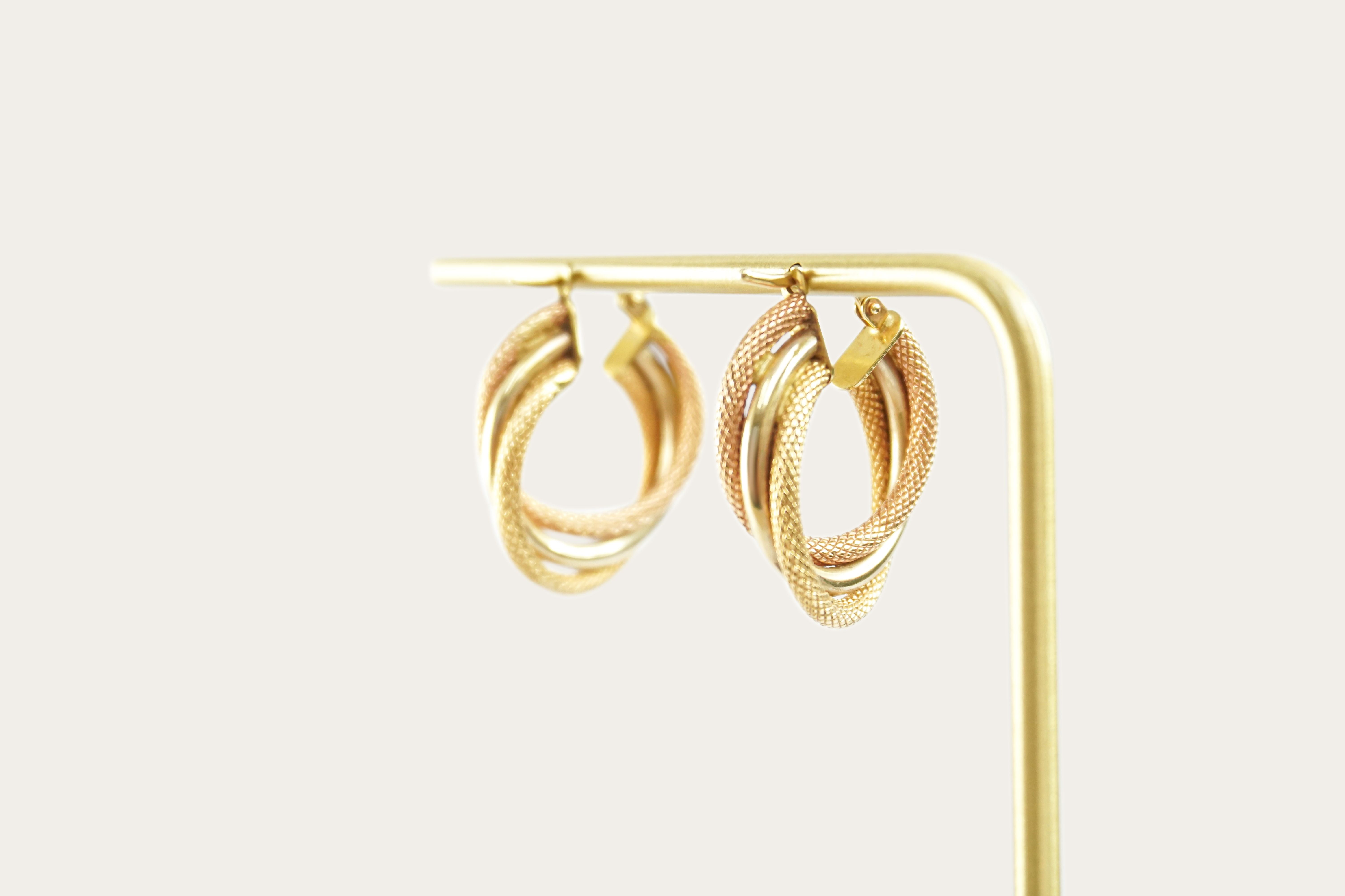 Triple Snake Skin Hoop Gold Earrings