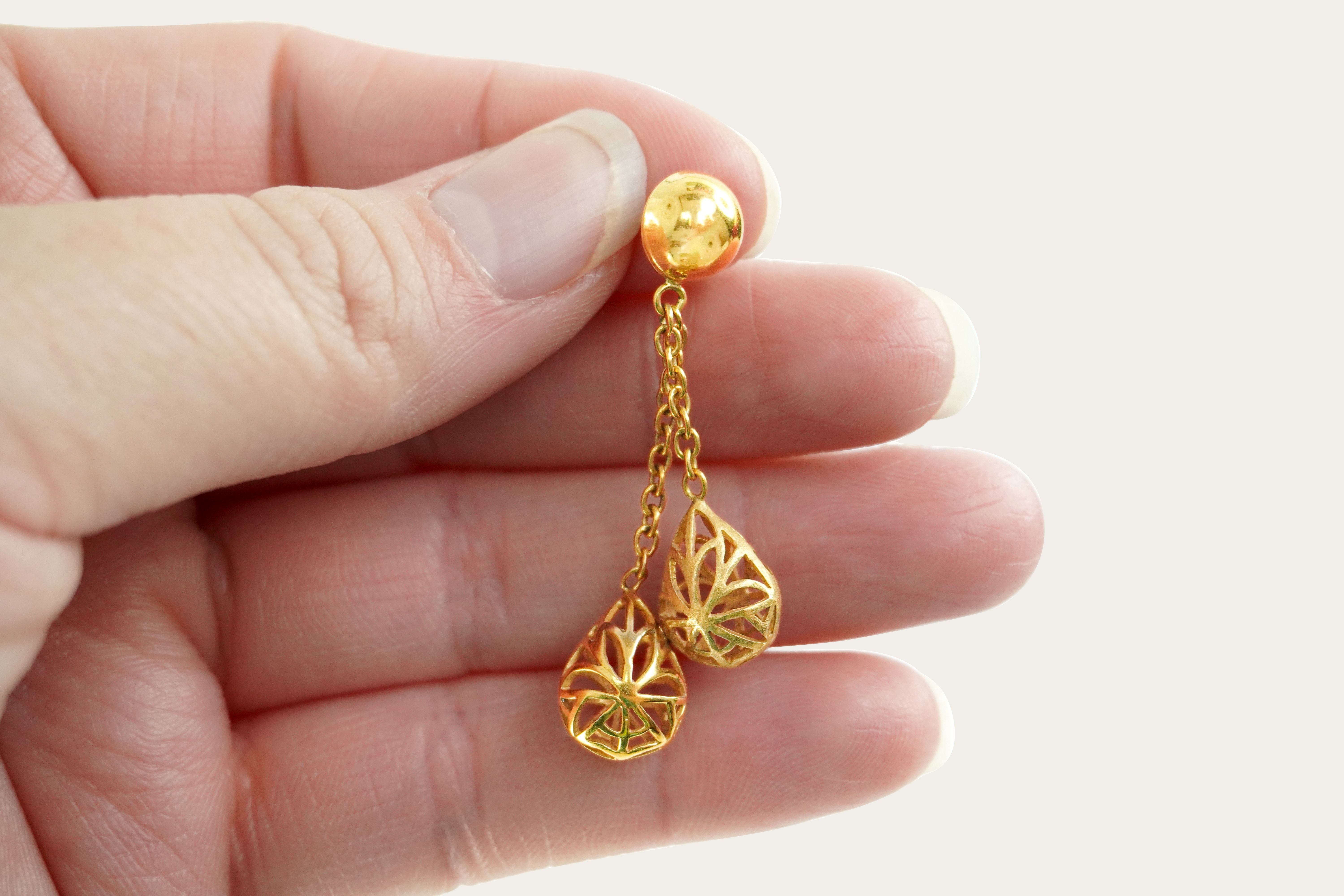 Double Pear-Shaped Hollow Drop Gold Earrings