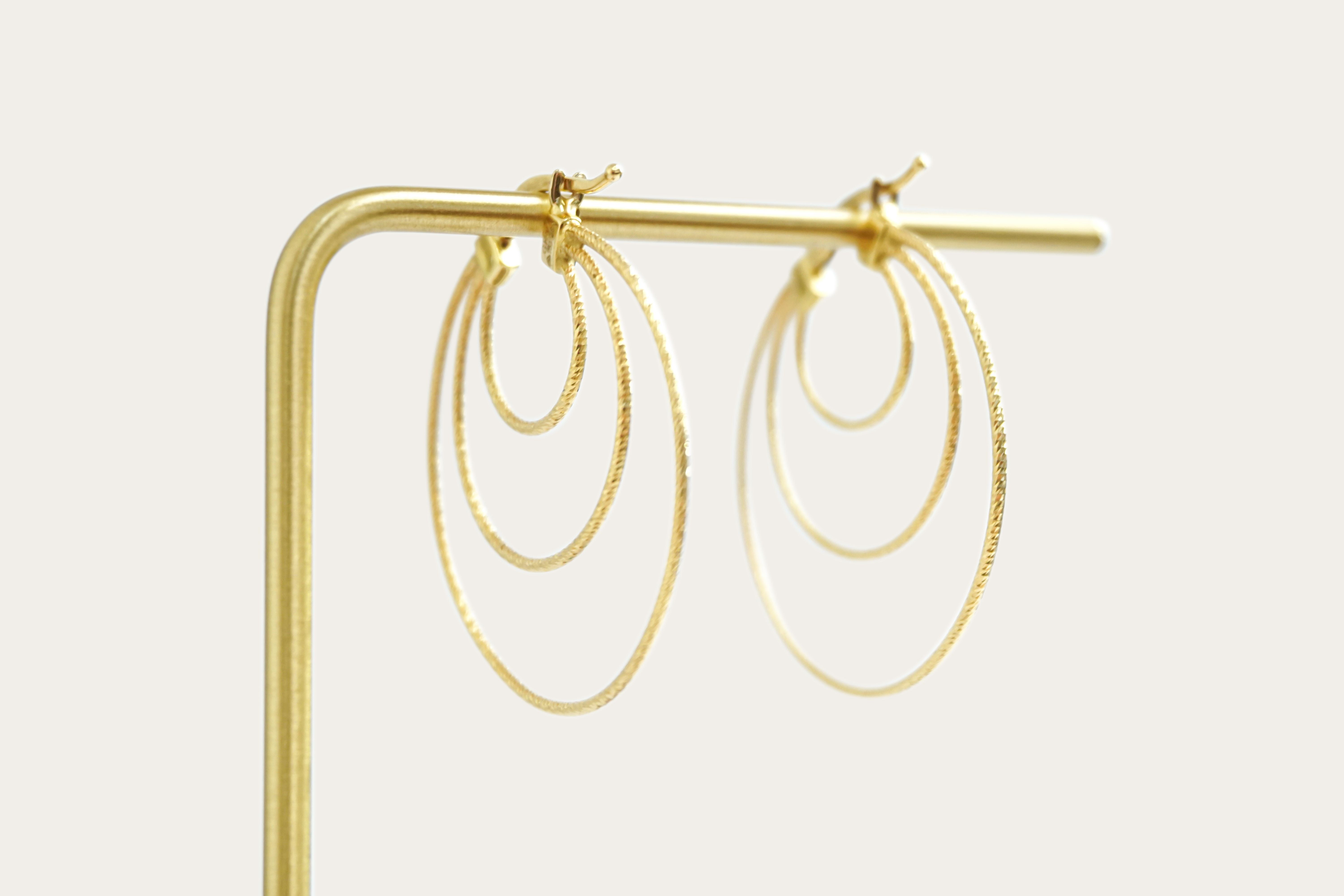 Triple Hoop Gold Earrings Saddlebacks