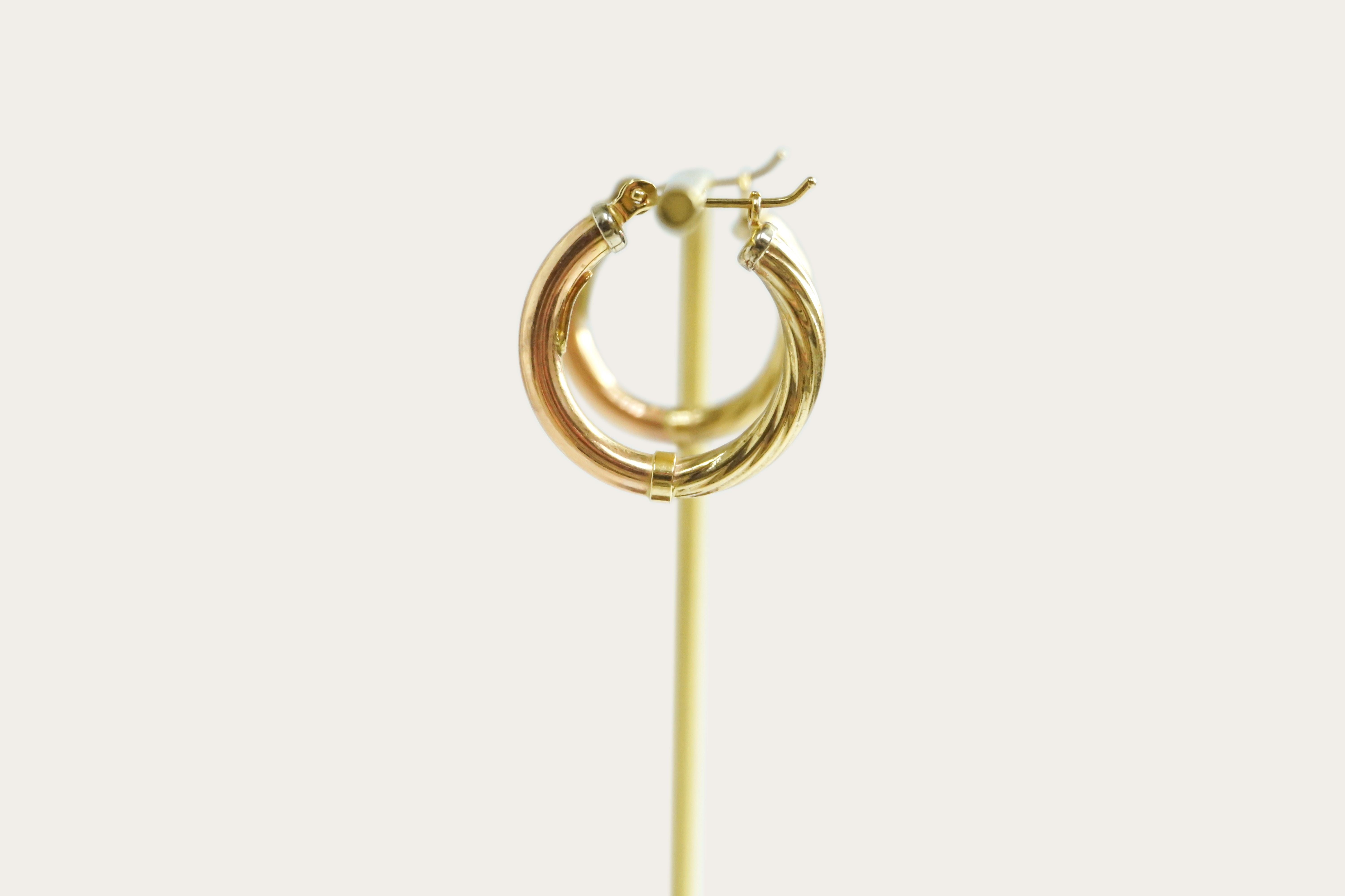 2-Tone Half Textured Hoop Gold Earrings