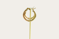 2-Tone Half Textured Hoop Gold Earrings