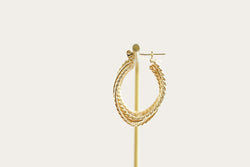 Twist-Braided Oval Triple Hoop Gold Earrings