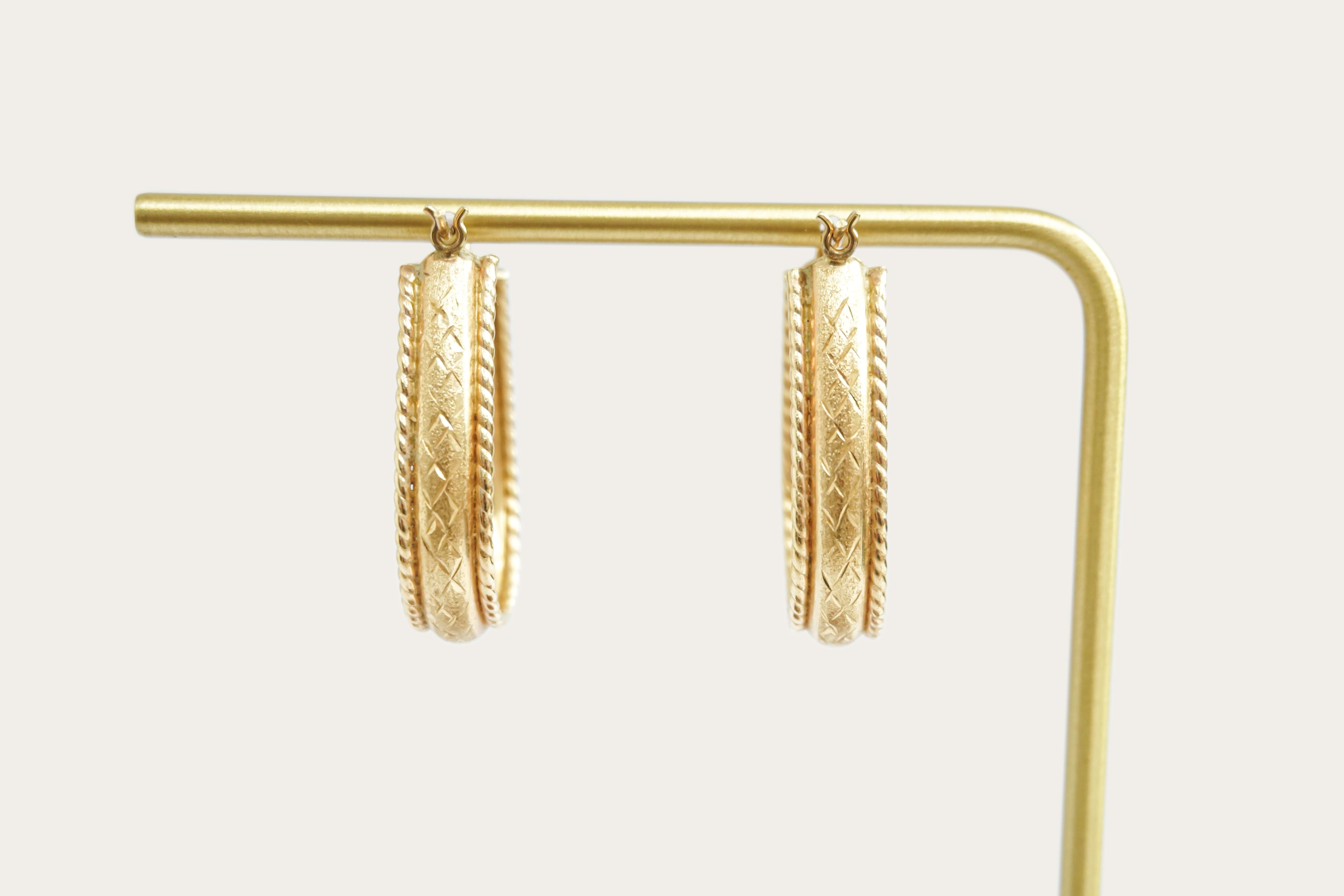 Oval Braided Border Hoop Gold Earrings Saddlebacks