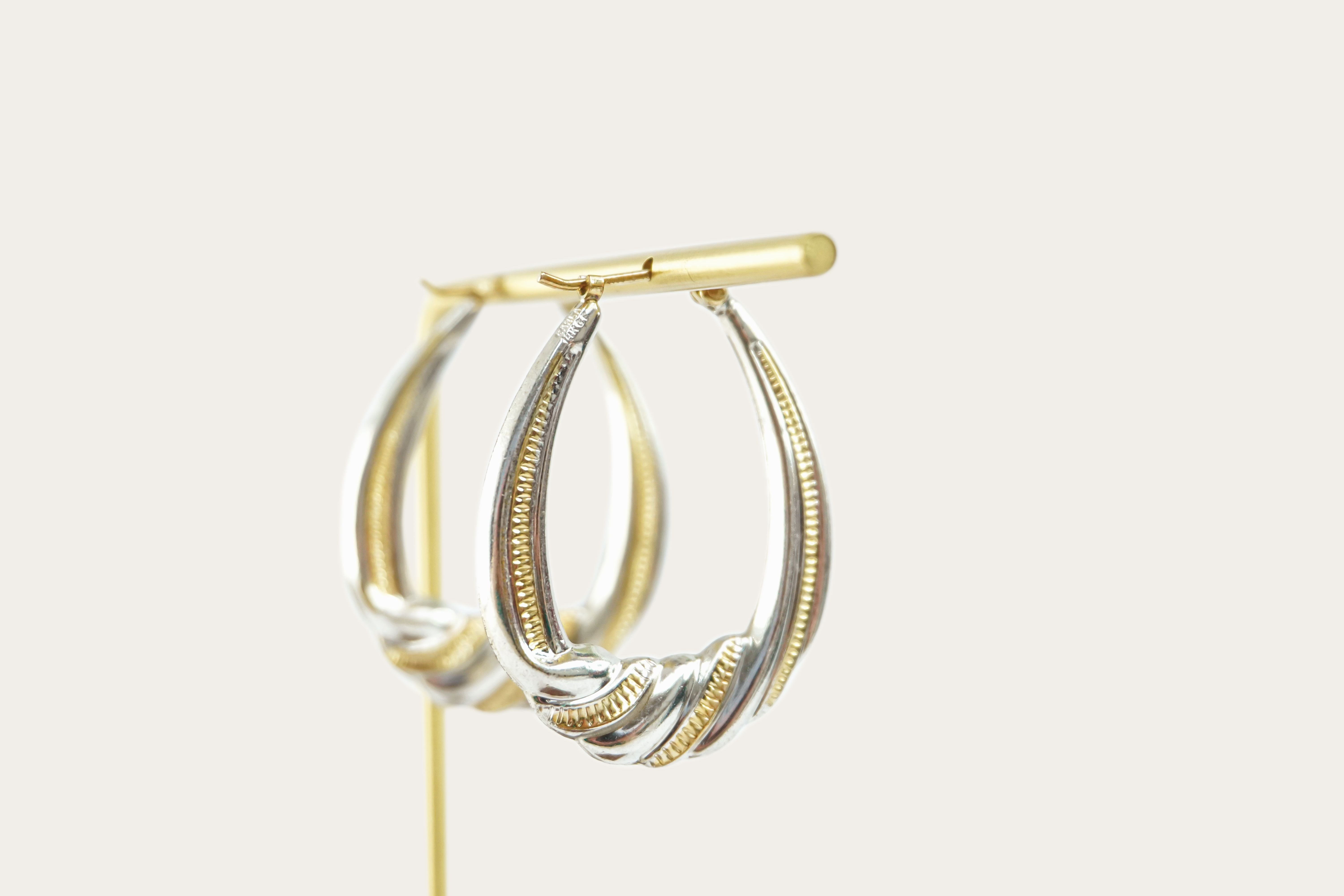 Two-tone Oval Hoop Earrings