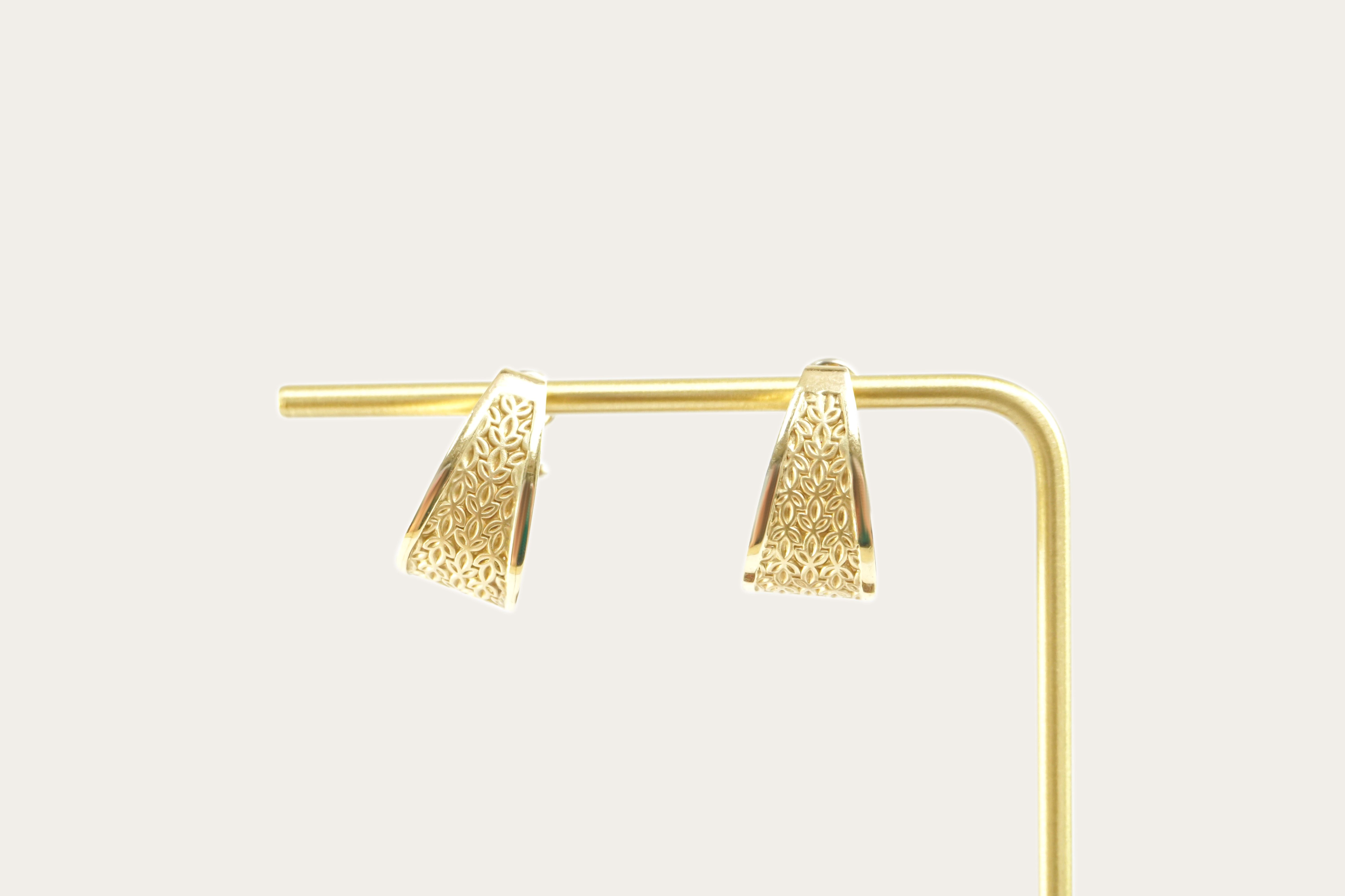 Floral Pattern Half Hoop Gold Earrings