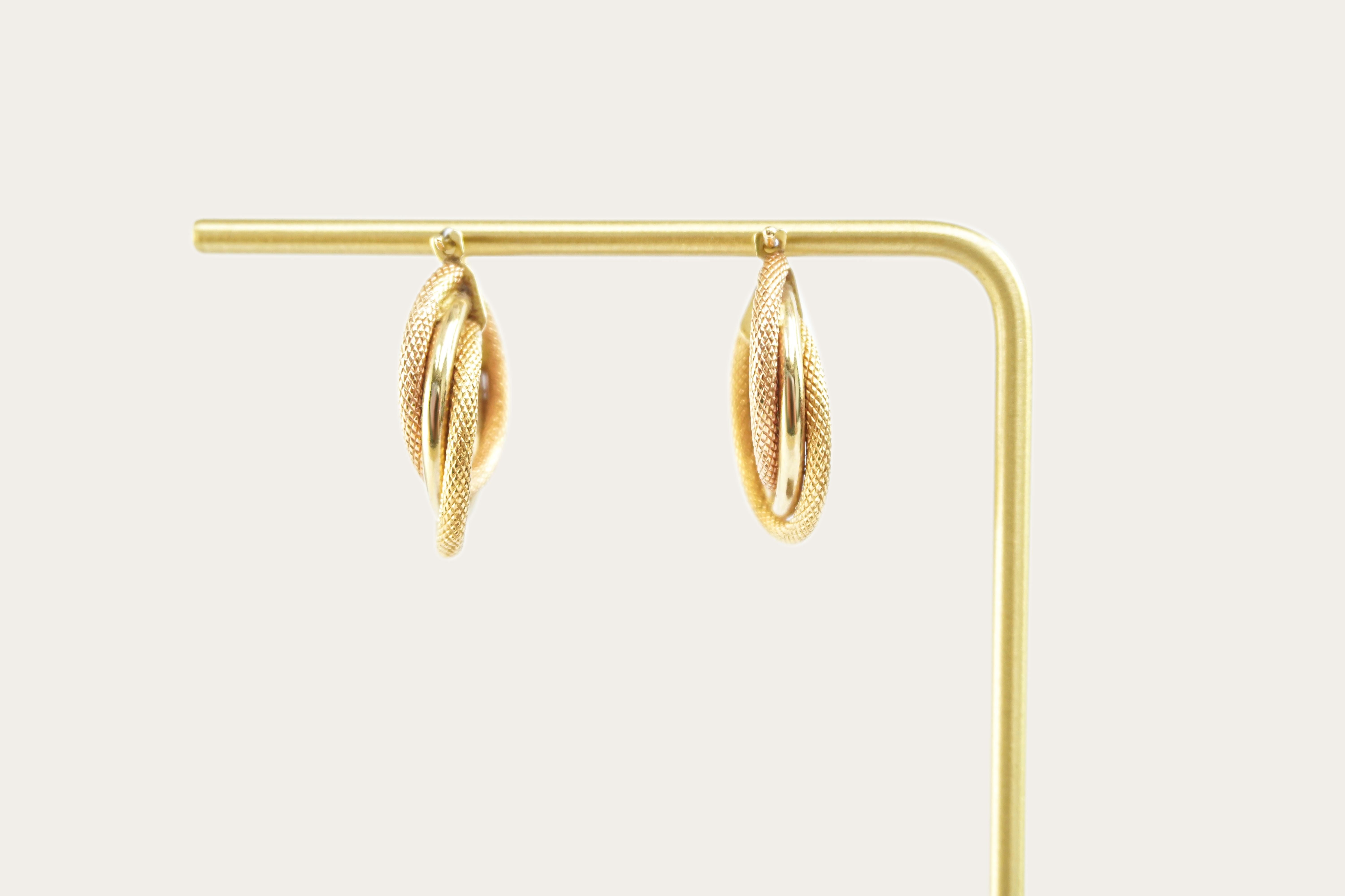 Triple Snake Skin Hoop Gold Earrings