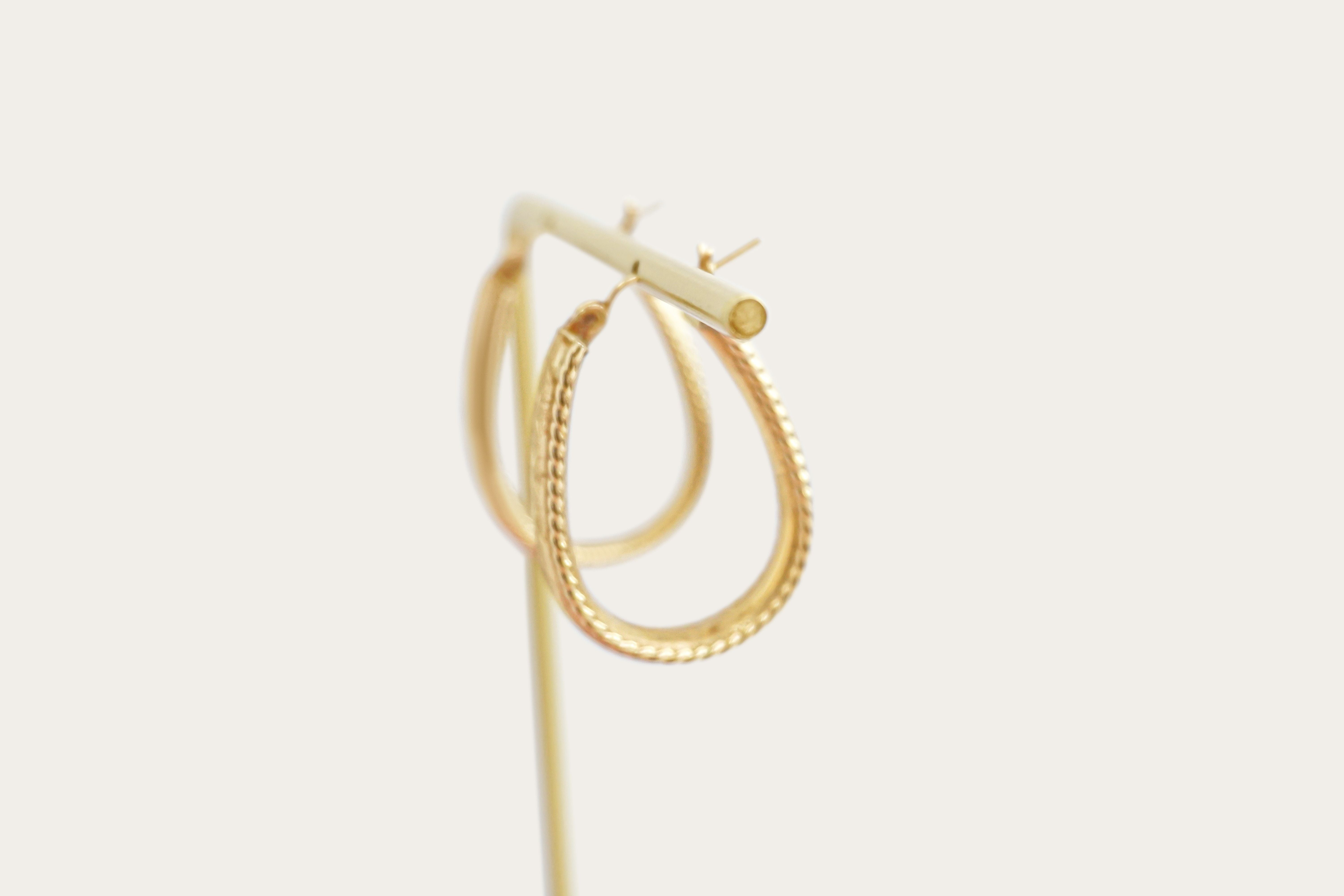 Oval Braided Border Hoop Gold Earrings Saddlebacks